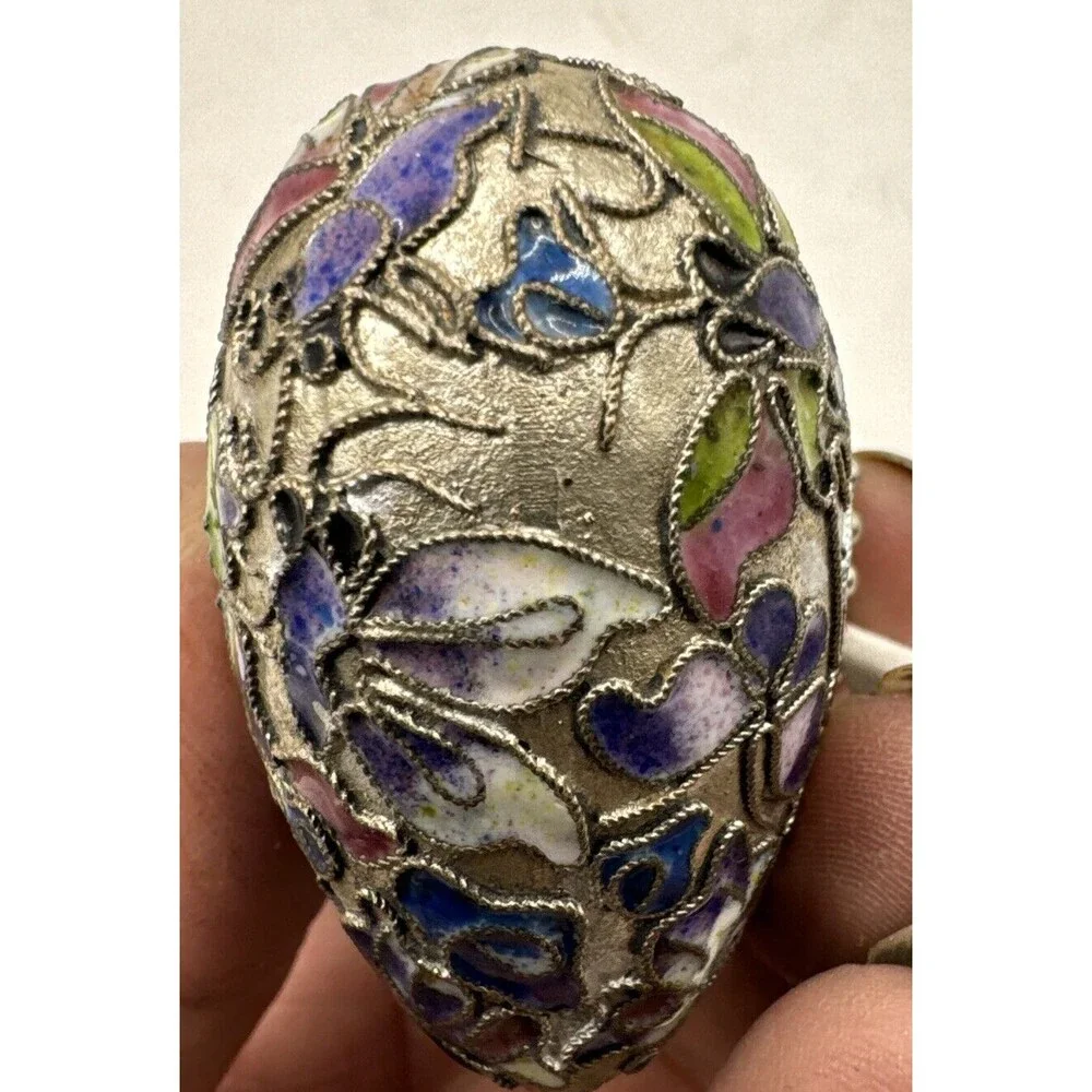 Victorian Enamel Cloisonné Heart Ornament, Hand Made Floral Design, Vintage NYCO - Picture 4 of 7